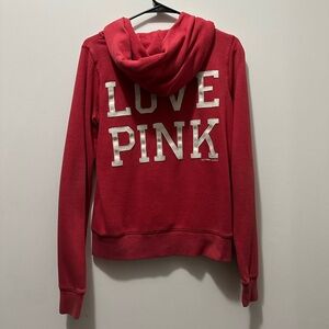 Vintage PINK Zip-Up Hoodie - Red - Size: Medium